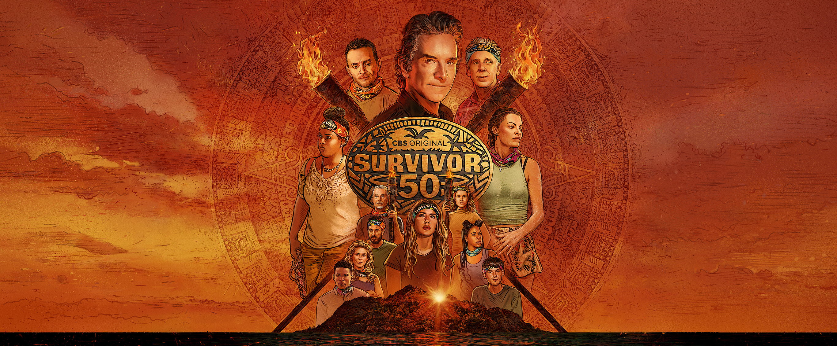 Survivor 50 - CBS Original featuring the iconic torch and show logo